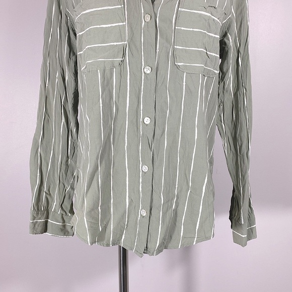 Abercrombie & Fitch Boyfriend Striped Button-Up Shirt Sage green size small - Picture 3 of 10